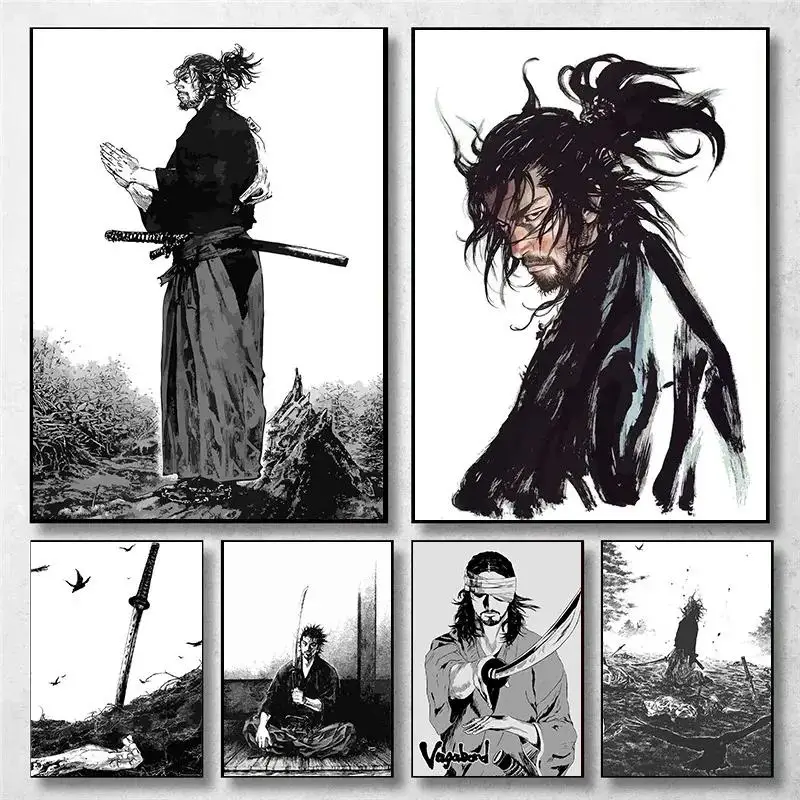 Anime Merchandise Posters - Винтажный японский аниме-постер с Миямото Мусаши: